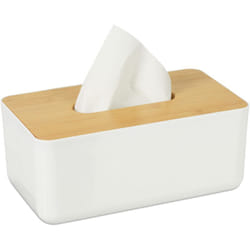 Relaxdays - Contenitore per Fazzoletti, Porta Salviette Trucco per Il Bagno, Coperchio in Legno, hlp: 10x23x13 cm, Bianco, 80% plastica 20%