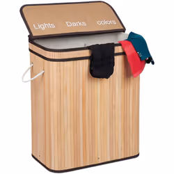 Relaxdays Cesto Portabiancheria, in bambù, Contenitore con 3 Scomparti da 30 L, Coperchio e Manici 63x55x35 cm, Naturale, 50% ...