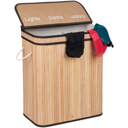 Relaxdays Cesto Portabiancheria, in bambù, Contenitore con 3 Scomparti da 30 L, Coperchio e Manici 63x55x35 cm, Naturale, 50% 30% Poliestere 20%