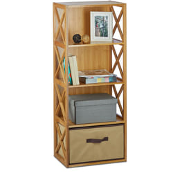10020273342 Scaffale con Cestino per il Bagno, 4 Ripiani, Legno, Box Pieghevole, HxLxP: 105 x 42 x 29 cm ca. - Relaxdays