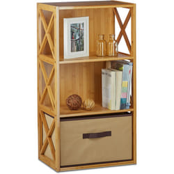 10020273341 Scaffale con Cestino per il Bagno, 3 Ripiani, Legno, Box Pieghevole, HxLxP: 80 x 42 x 29 cm ca. - Relaxdays