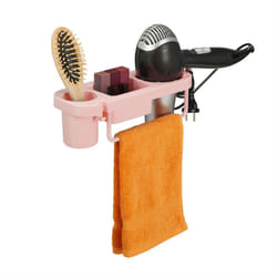 Relaxdays - Porta Asciugacapelli da Parete, Adesivo, in Plastica, Gancio per Cavo e Portaoggetti, hlp 9x30x10,5 cm, Rosa