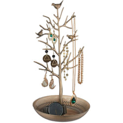 Relaxdays - Portagioie, Stand Portagioielli, Forma d'Albero, in Metallo, HxLxP: 30x16x15 cm, Organizer per Bijoux, Dorato