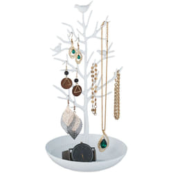 Relaxdays - Portagioie, Stand Portagioielli, Forma d'Albero, in Metallo, HxLxP: 30x16x15 cm, Organizer per Bijoux, Bianco