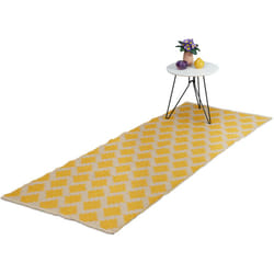 Relaxdays - Tappeto in Cotone, 80 x 200 cm, Passatoia per Salotto, Cucina e Camere da Letto Design a Quadri, Giallo Beige