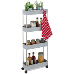 Relaxdays - Mobiletto Salvaspazio, hlp: 98x15,5x40,5 cm, 4 Ripiani, Ganci, Carrello da Bagno e Cucina, Plastica, Grigio