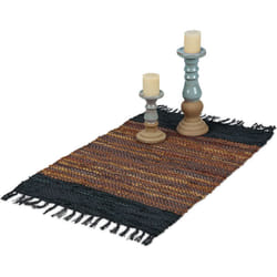 Relaxdays - Tappeto in Cotone e Pelle, con Frange, Passatoia Salotto e Camere da Letto, 60 x 110 cm, Antiscivolo, Marrone