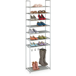 Relaxdays Scarpiera con 8 Ripiani, Scaffale Portascarpe ad Incastro, per 16 Paia di Scarpe 4 Ganci per Stivali, Grigio
