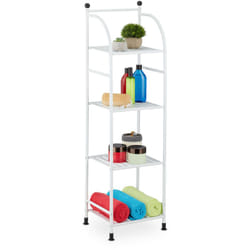 Scaffale in Metallo, HxLxP: 115 x 33 x 28 cm, Mobiletto Cucina e Bagno, 4 Ripiani, Mensole Multiuso, Bianco - Relaxdays