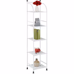 Questo versatile scaffale in metallo può creare spazio prezioso in ogni stanza. In bagno puoi riporre sui suoi 5 ripiani acce ...