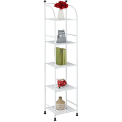 Scaffale in Metallo, HxLxP: 145 x 33 x 28 cm, Mobiletto Cucina e Bagno, 5 Ripiani, Mensole Multiuso, Bianco - Relaxdays