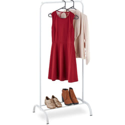 Relaxdays - Stand Appendiabiti con Ripiano Porta Scarpe, Asta Attaccapanni da Camera e Ingresso, hlp: 144x60x44 cm, Bianco