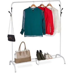 Relaxdays - Stand Appendiabiti Salvaspazio, Portascarpe e 6 Ganci, Camera da Letto e Corridoio, 145x132x44 cm, Bianco