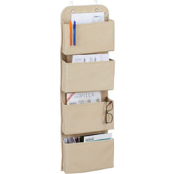 Portaoggetti da Parete, 4 Scomparti, Organizer da Porta con Ganci, Salvaspazio per Bagno e Ufficio, Beige - Relaxdays