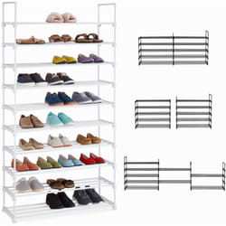 Scarpiera con Montaggio ad Incastro, Mobile Portascarpe 10 Ripiani, hlp 175,5 x 93 x 30,5 cm, Metallo, Bianco - Relaxdays