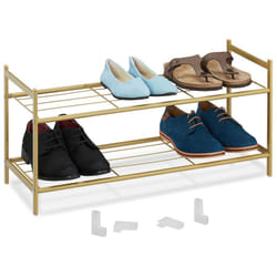 Scarpiera da ingresso, 2 Ripiani in Acciaio, 6 Scarpe, Scaffale Portascarpe Impilabile, 33,5x70x26 cm, Oro - Relaxdays