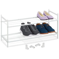 Scarpiera da ingresso, 2 Ripiani in Acciaio, 6 Scarpe, Scaffale Portascarpe Impilabile, 33,5x70x26 cm, Bianco - Relaxdays