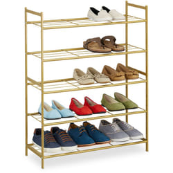 Scarpiera da ingresso, 5 Ripiani in Acciaio, 15 Scarpe, Scaffale Portascarpe Impilabile, 90x70x26 cm, Dorato - Relaxdays