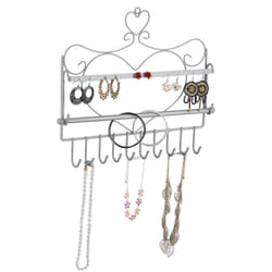 Relaxdays - Portagioie da Parete, per Collane, Orecchini e Bracciali, Design Vintage con Cuore, hlp 30x36,5x3,5cm, Argento