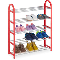 Scarpiera Piccola, Scaffale Portascarpe per Bambini, 15 Paia di Scarpe fino Misura 30, Leggera, Aperta, Rosso - Relaxdays