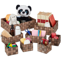 Relaxdays - Cestini Bagno Portaoggetti, Set 8 Contenitori Salvaspazio & Universali, 4 Grandezze, Box in Plastica, Marrone
