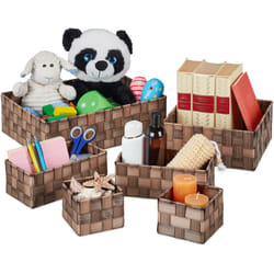 Relaxdays - Cestini Bagno Portaoggetti, Set 6 Contenitori Salvaspazio & Universali, 4 Grandezze, Box in Plastica, Marrone