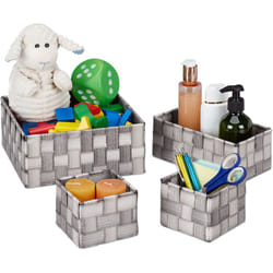 Relaxdays - Cestini Bagno Portaoggetti, Set 4 Contenitori Salvaspazio & Universali, 3 Grandezze, Box in Plastica, Grigio