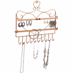 Relaxdays Portagioie da Parete, per Collane, Orecchini e Bracciali, Design Vintage con Cuore, HLP 30x36,5x3,5cm, Bronzo