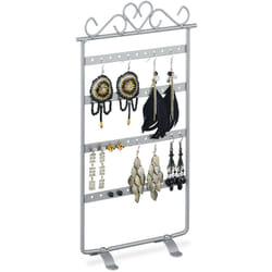 Relaxdays - Espositore Portaorecchini, Orecchini Pendenti e a Perno, Design Vintage, 44 Fori, hlp 30,5x16,5x6,5 cm Argento
