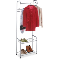Relaxdays - Stand Appendiabiti con 2 Ripiani Porta Scarpe, 1 Asta Attaccapanni, 4 Appendini, hlp: 173x60x31 cm, Grigio