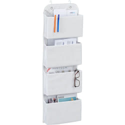 Portaoggetti da Parete, 4 Scomparti, Organizer da Porta con Ganci, Salvaspazio per Bagno e Ufficio, Bianco - Relaxdays