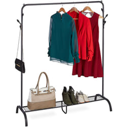 Relaxdays Stand Appendiabiti Salvaspazio, Portascarpe e 6 Ganci, Camera da Letto e Corridoio, 145x132x44 cm, Nero