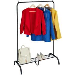 Relaxdays - Stand Appendiabiti con Ripiano Porta Scarpe, Asta Attaccapanni da Camera e Ingresso, hlp: 139x90x44 cm, Nero