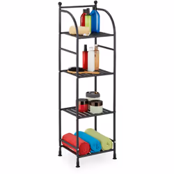 Questo versatile scaffale in metallo può creare spazio prezioso in ogni stanza. In bagno puoi riporre sui suoi 4 ripiani acce ...