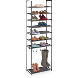Scarpiera con 8 Ripiani, Scaffale Portascarpe ad Incastro, per 16 Paia di Scarpe 4 Ganci per Stivali, Nero - Relaxdays
