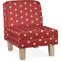 Poltrona per Bambini, Design Stelle, per la Cameretta, Gommapiuma, Poliestere e Legno, 60x45x52 cm, Rosso - Relaxdays