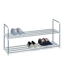 Scarpiera con 2 Ripiani, fino a 8 Paia di Scarpe, ad Incastro, Portascarpe, 45 x 90 x 31 cm, Argentato Bianco - Relaxdays