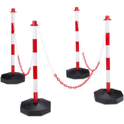 Relaxdays - Set da 4 Paletti di Delimitazione, Barriere Eventi e Feste, Dissuasore Parcheggio, 82x112x28 cm, Rosso Bianco