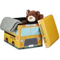 Cesta Portagiochi Cameretta Bambini, 32x48x32 cm, Baule Pieghevole, Sgabello Sedia Similpelle, 37 l, Scuolabus - Relaxdays