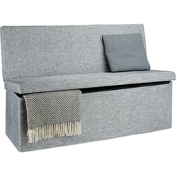 Panca Pieghevole con Schienale, Coperchio, Contenitore, Imbottita, Lino, HxLxP: 73 x 114 x 38 cm, Grigio - Relaxdays