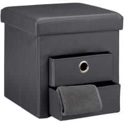 Pouf Contenitore Pieghevole, 38x38x38 cm, Scomparto Interno, 2 Cassetti Rimovibili, Cubo, Similpelle, Grigio - Relaxdays
