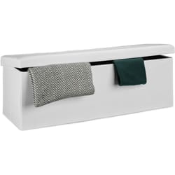 Pouf Pieghevole Con Contenitore xxl, Panca Divanetto Portaoggetti, Lino, HxLxP 38 x 114 x 38 cm, Bianco - Relaxdays