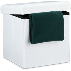 Pouf Pieghevole Con Contenitore, Sgabello a Forma di Cubo, Lino, Coperchio Rimovibile, 38x38x38 cm, Bianco - Relaxdays