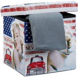 Sgabello Contenitore, 38x38x38 cm, Pouf Portaoggetti, Marilyn, Pelle Finta, Coperchio Imbottito, Multicolore - Relaxdays