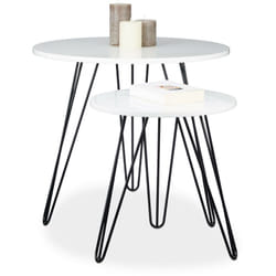 Tavolini in Set da 2, da Salotto, Legno e Metallo, HxD 52x60 cm, da Divano, Soggiorno, Lucido, Rotondo, Bianco - Relaxdays