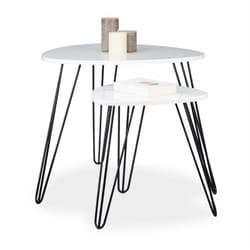 Tavolini in Set da 2, da Salotto, Legno, Metallo, HxD 52x60 cm, da Divano, Soggiorno, Lucido, Angolare, Bianco - Relaxdays