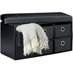 Relaxdays - Cassapanca Contenitore, con 6 Pouf in Similpelle, HxLxP 36 x 76 x 38 cm, Panca con Coperchio, Nero