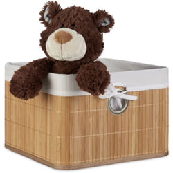 Relaxdays Cestino Portaoggetti, Fodera in Tessuto, Bambù, Rettangolare, Bagno, Giochi, HLP 20x31x31 cm, Legno Naturale