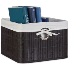 Relaxdays - Cestino Portaoggetti, Fodera in Tessuto, Bambù, Rettangolare, Bagno, Giochi, hlp 20x31x31 cm, Nero