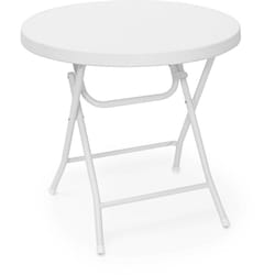 Tavolo da Campeggio Pieghevole bastian, Rotondo hlp 74x80x80 cm, Tavolino da Outdoor, Aspetto Rattan,Bianco - Relaxdays
